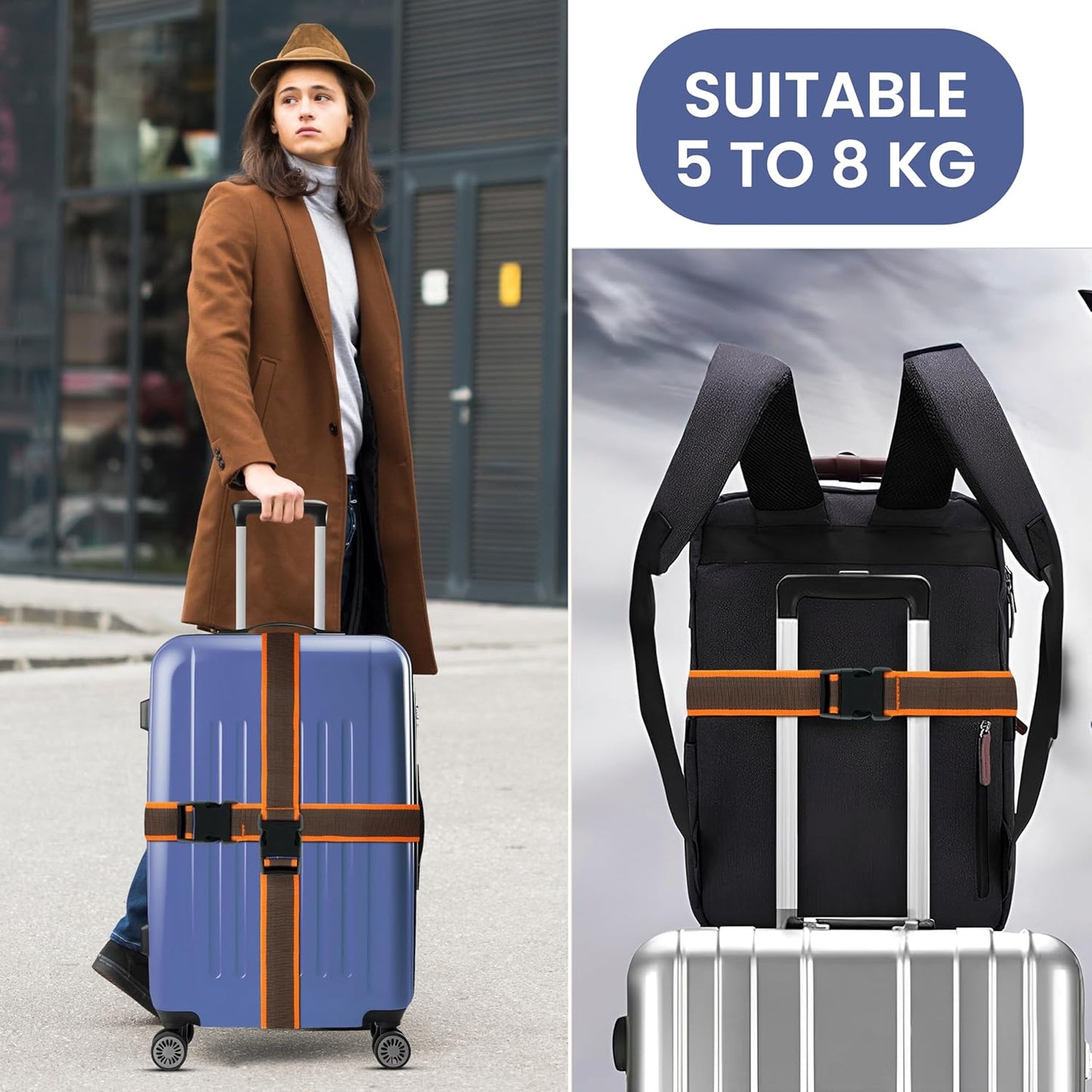 Storite Pack of 2 Luggage Strap | Luggage Belt for Suitcase & Trolley Bags | Travel Belt with Quick Release Adjustable Buckle for Suitcase | Orange Gray
