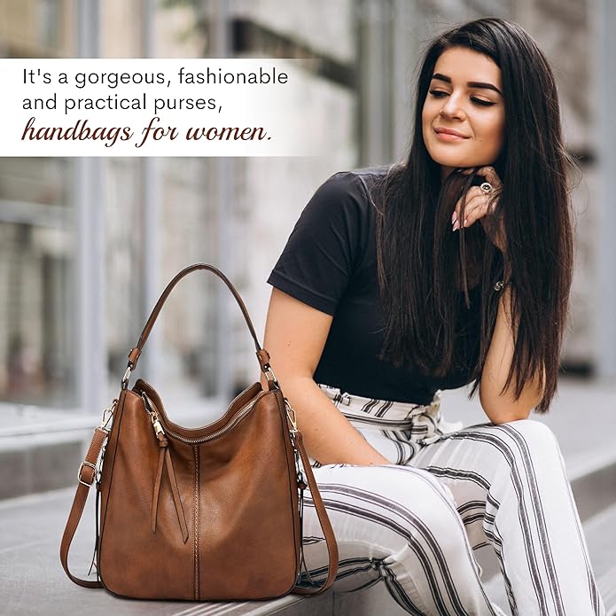 Storite Women's Faux Leather Shoulder Handbags Hobo Bag BigTote Bag for Office and College with Long Strap–,30x13x32cm