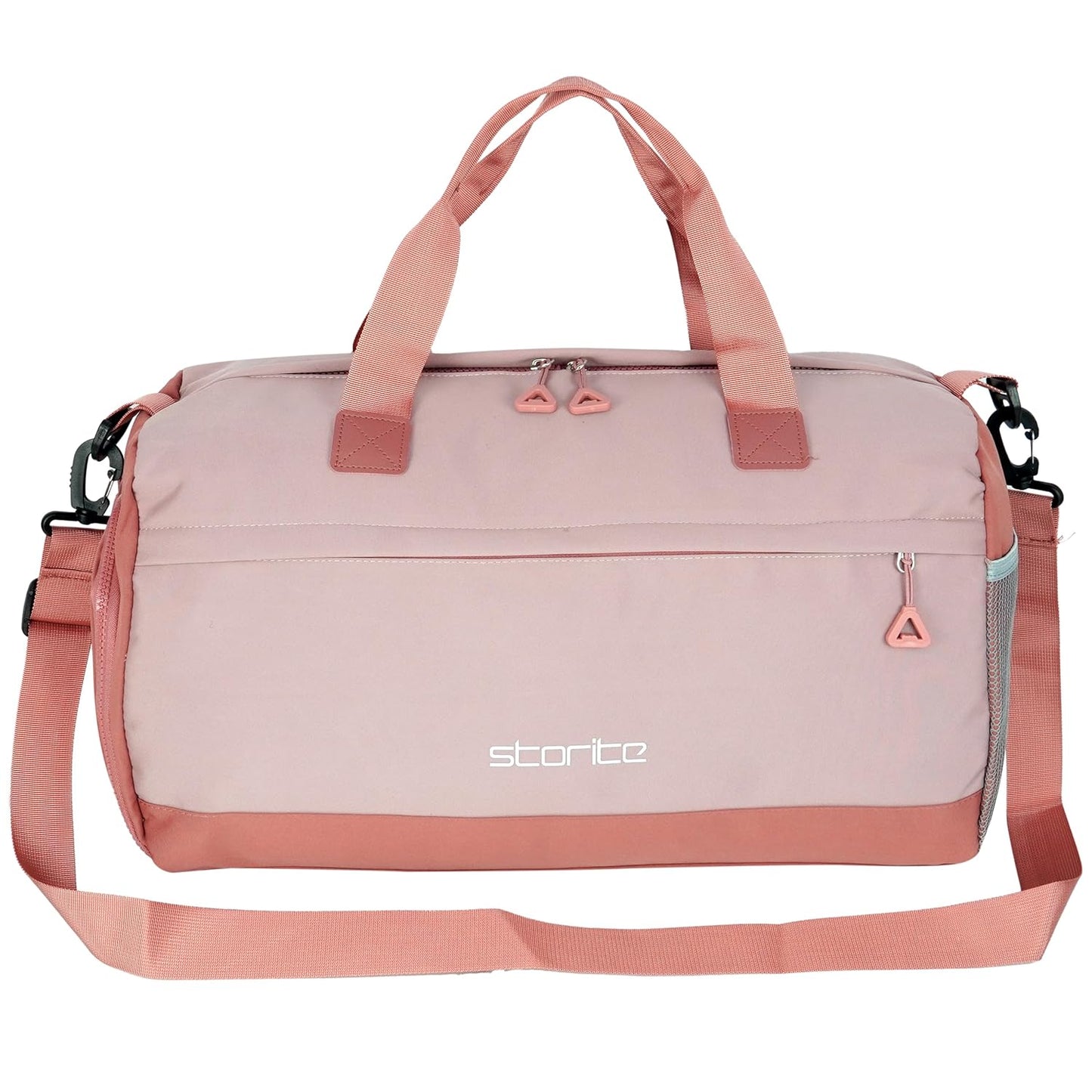Storite Nylon 45 cm Travel Duffle Bag for Women with Luggage Trolley Sleeve Lightweight, Waterproof Luggage Bag with Shoe Compartment (Pink, 45 x 18 x 25 cm)