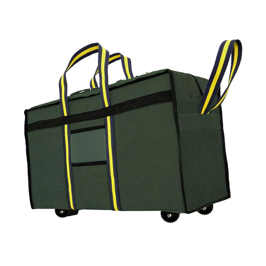 Storite Canvas 90 Liter Large Strong Travel Luggage Duffel Storage Bag with Six Wheels & Front Transparent Pocket (Blue,73 x 27.5 x 45 cm) (Olive Green)