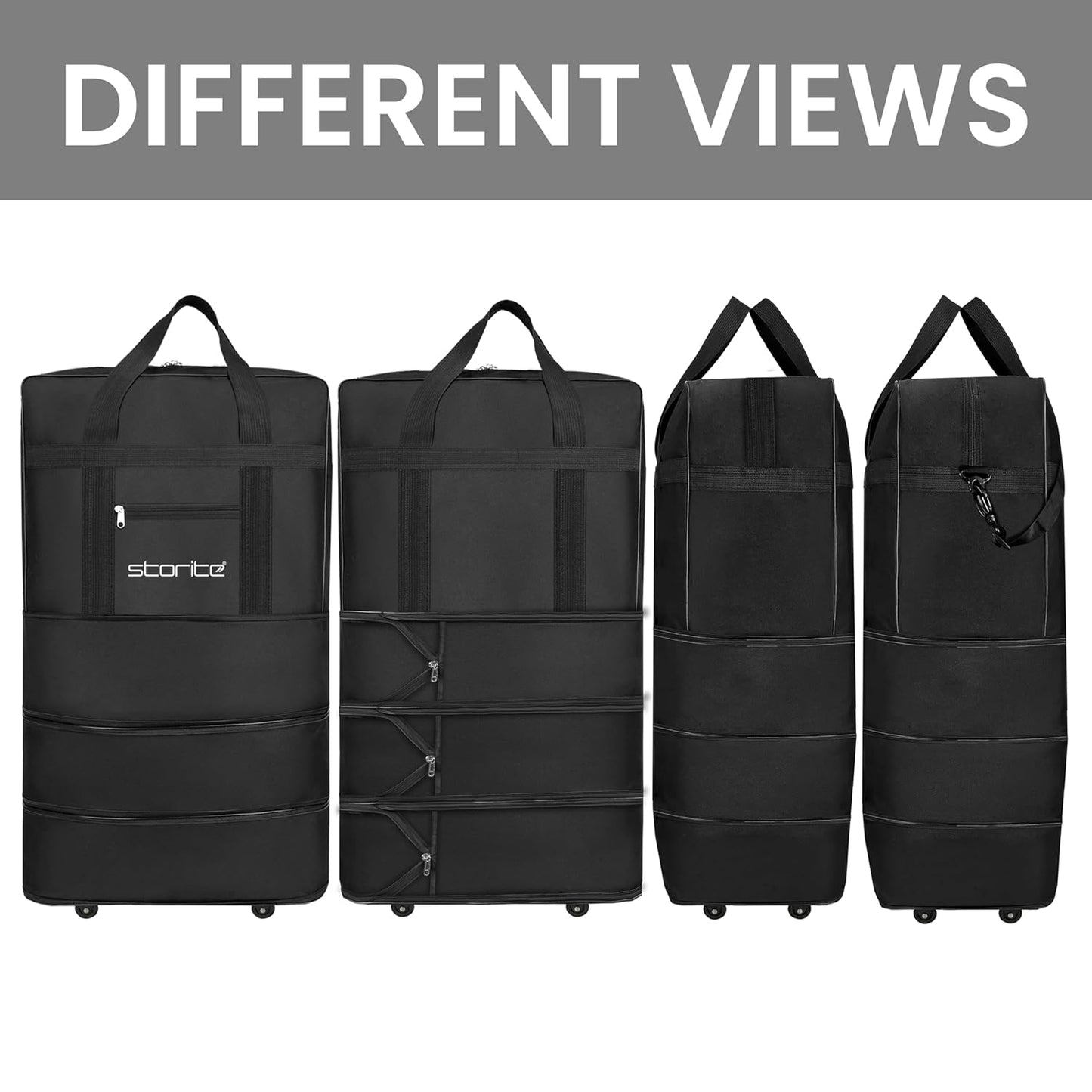 Storite 3 Layer Nylon Duffle Bags/Convertible Travel Luggage with Wheels/Waterproof Traveling Bag for Clothes/Foldable - Extendable Duffle Bag for Men and Women (Black)