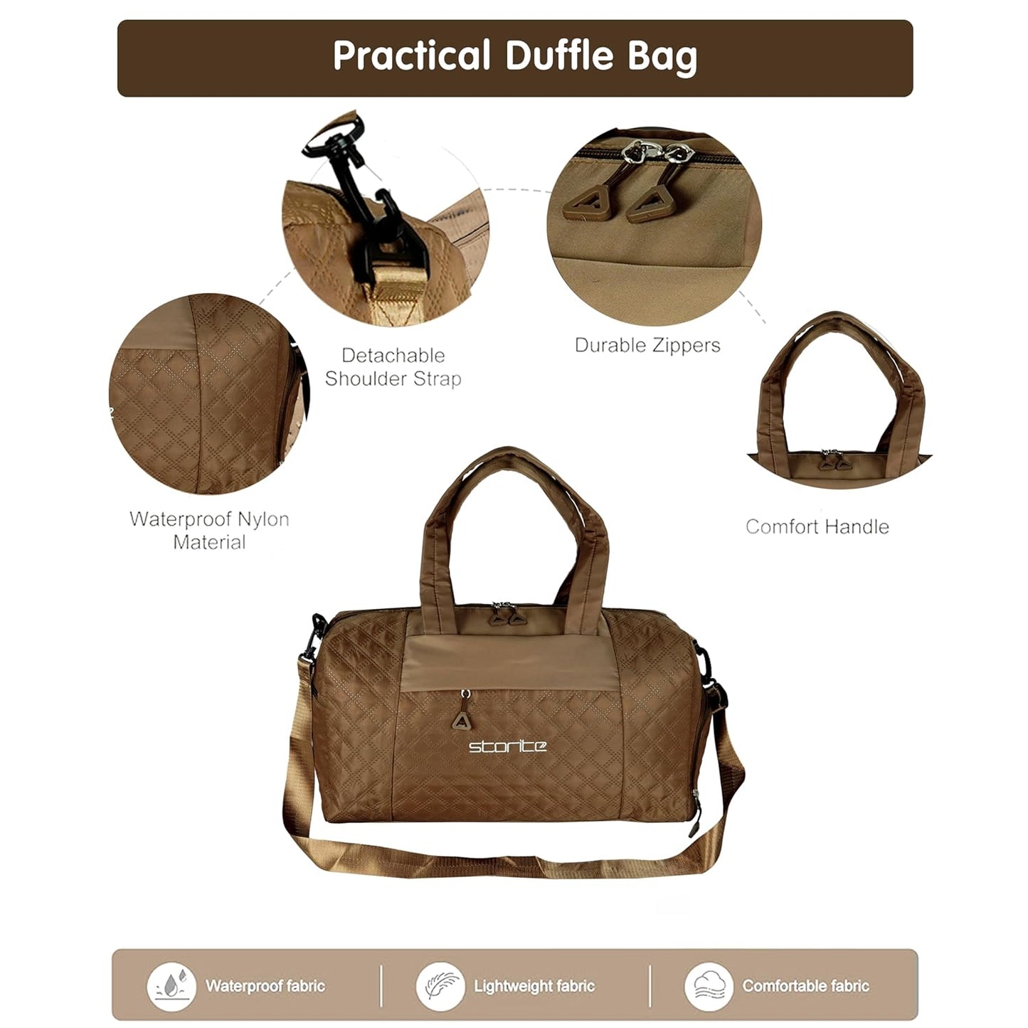 Storite 42 Cm Imported Multi Purpose Travel Duffle Bag for Women with Dry and Wet Pocket, Lightweight Waterproof Backpack Carry Luggage Bag with Shoe Compartment (Coffee,42 x 20 x 25 cm)