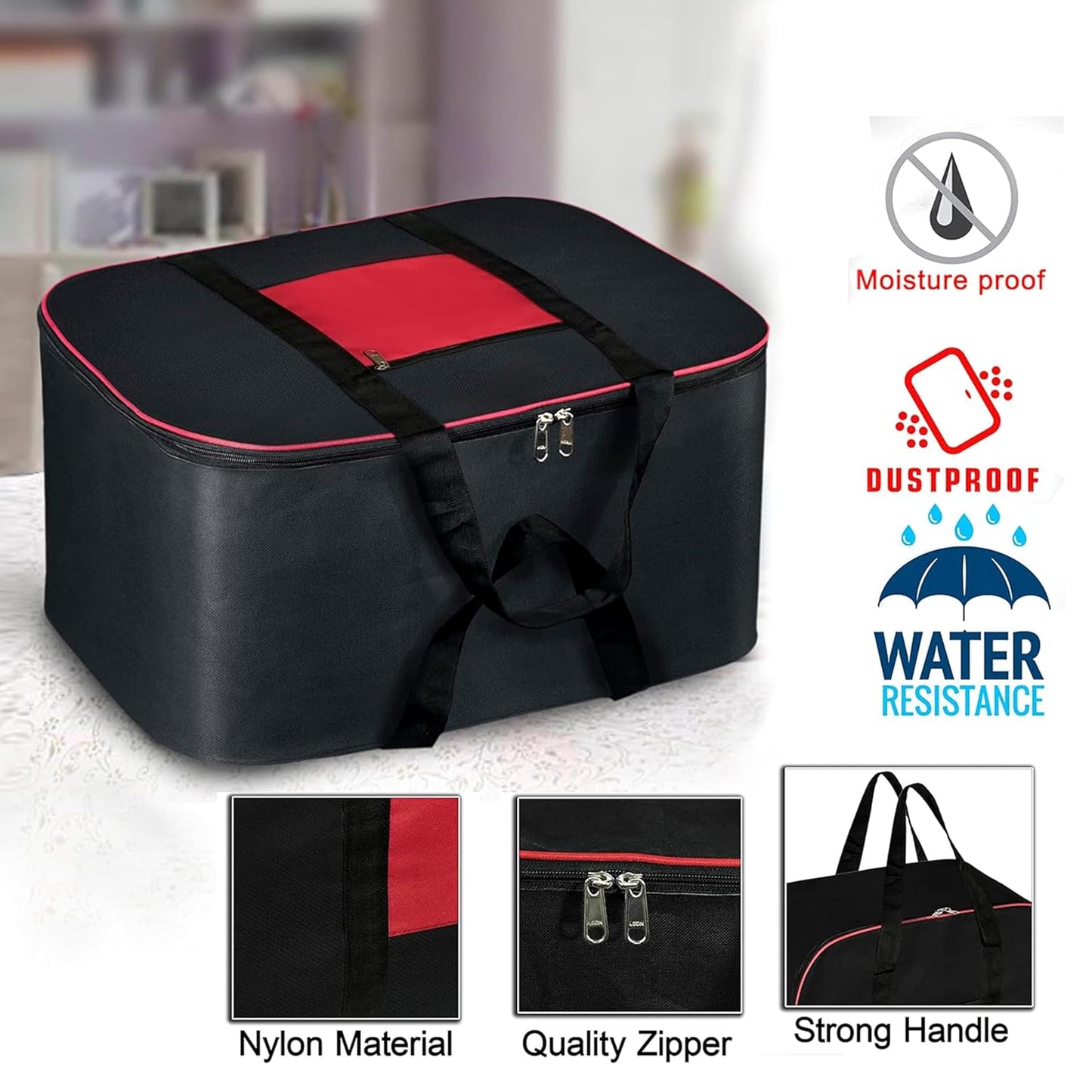 Storite Combo of Moisture Proof Nylon Large Size Underbed Storage Bag For Clothes (Red, Grey, Blue 54 x 46 x 28 cm) Rectangular