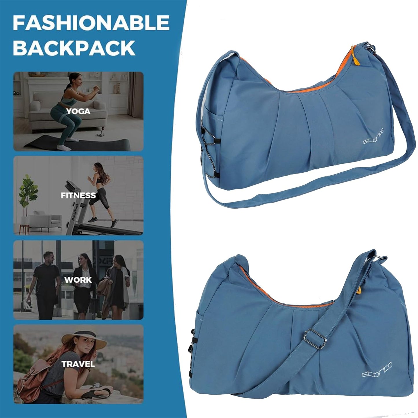 Storite Nylon 51 Cm Imported Multi Purpose Travel Duffle Bag for Women with Dry and Wet Pocket, Lightweight Waterproof Backpack Carry Luggage Bag with Shoe Compartment (Blue, 51 x 17 x 32 cm)