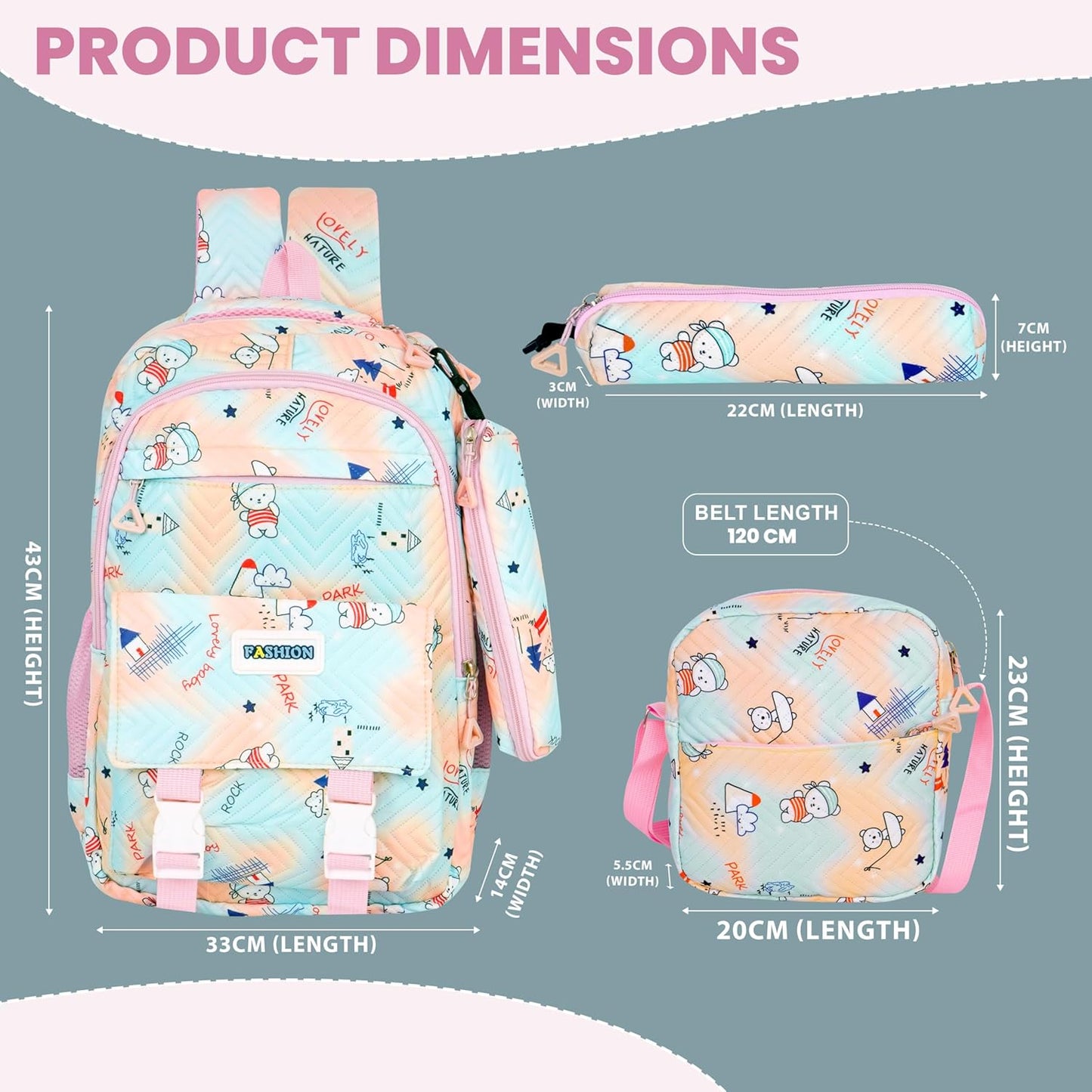 Storite 3 in 1 Combo Backpack for Kids Girls Stylish Durable Water-Resistant Backpack Shoulder School Bags Great for Birthdays Gifts