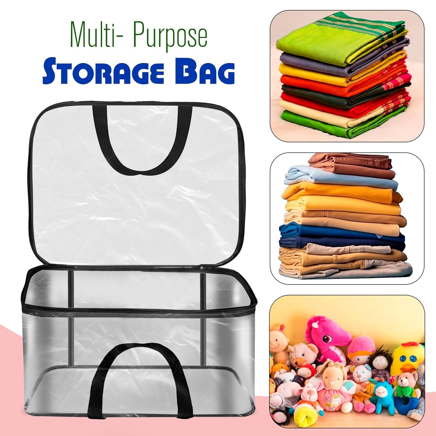 Storite Pack Of 2 Transparent PVC Clothes Storage Bags/Saree Covers with Zip for Storage Specially Design for Woman Dresses, Sarees, Lehengas | Wardrobe Organizer (41 x 31 x 23 cm)