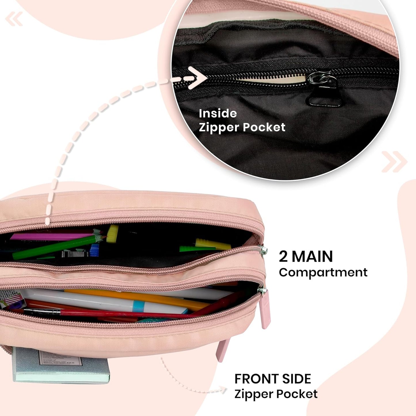 Storite Polyester Multi-Pocket Toiletry Bag for Men & Women, Travel Pouch for Toiletries Shaving Kit & Cosmetics, Water Resistance Pouch, Organizer Travel Pouch for Make Up (1Pk Light Rose)
