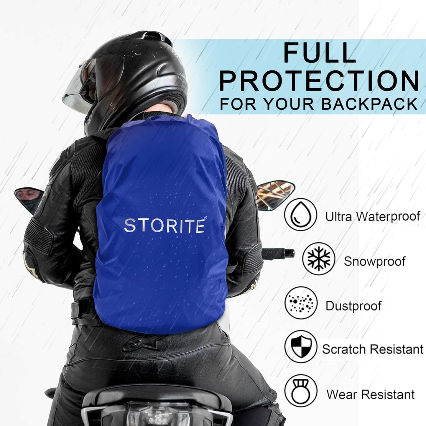 Storite Dust & Rain Cover For Standard Backpack With Pouch, Waterproof Dustproof Rain Cover Bag Elastic Adjustable For School, College,Office, Trekking Bags (30L-35L,Blue)