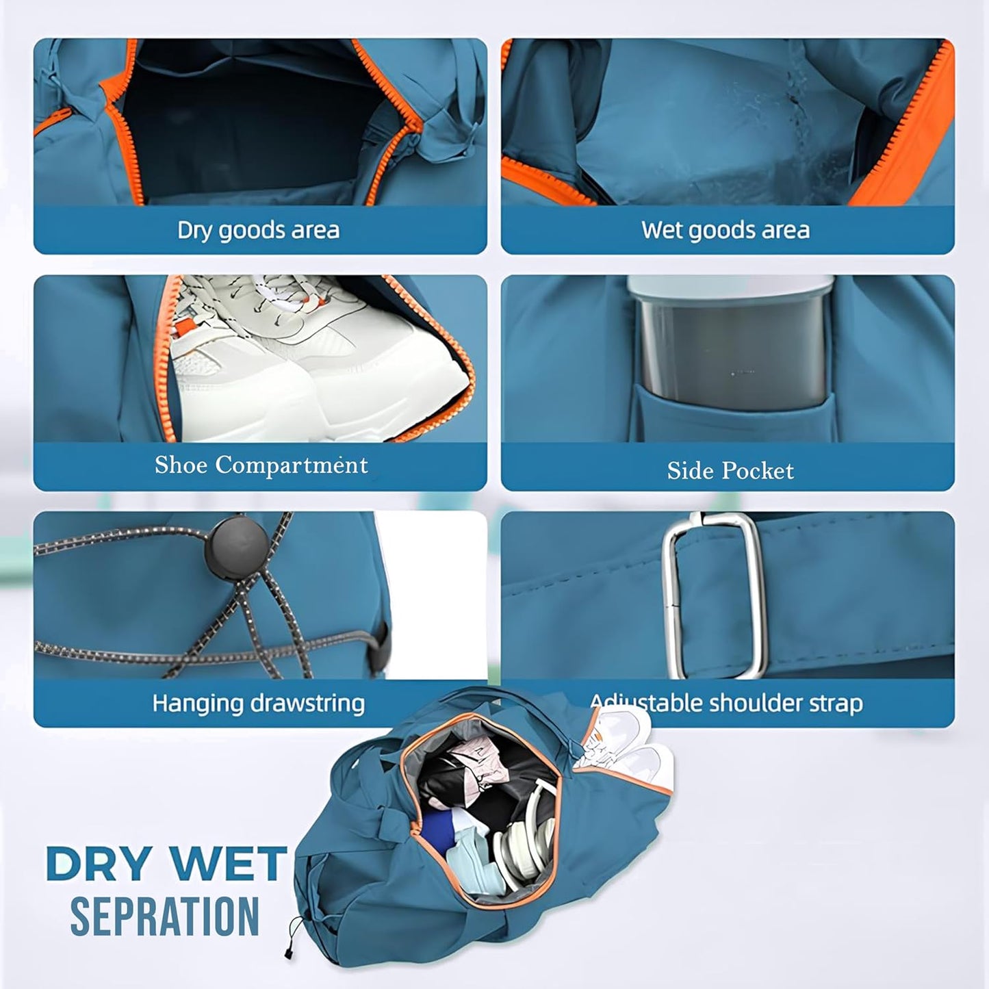 Storite Nylon 51 Cm Imported Multi Purpose Travel Duffle Bag for Women with Dry and Wet Pocket, Lightweight Waterproof Backpack Carry Luggage Bag with Shoe Compartment (Blue, 51 x 17 x 32 cm)