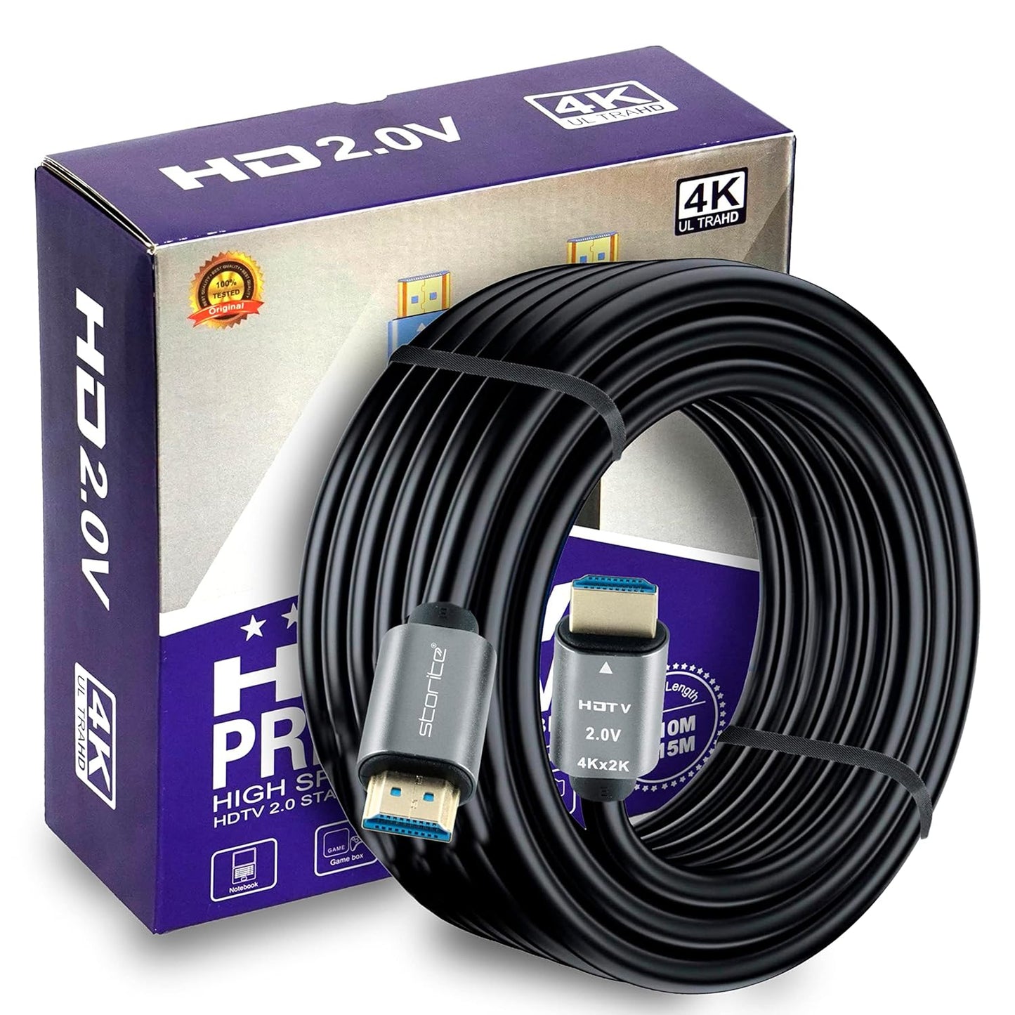 Storite 15 Meter 4K HDMI 2.0V Cable with Ethernet, 4K@60Hz Ultra HD Resolution, 3D Supported, 18Gbps High Speed Transmission, Compatible with Laptop, Desktop, TV, Gaming Console, Projector
