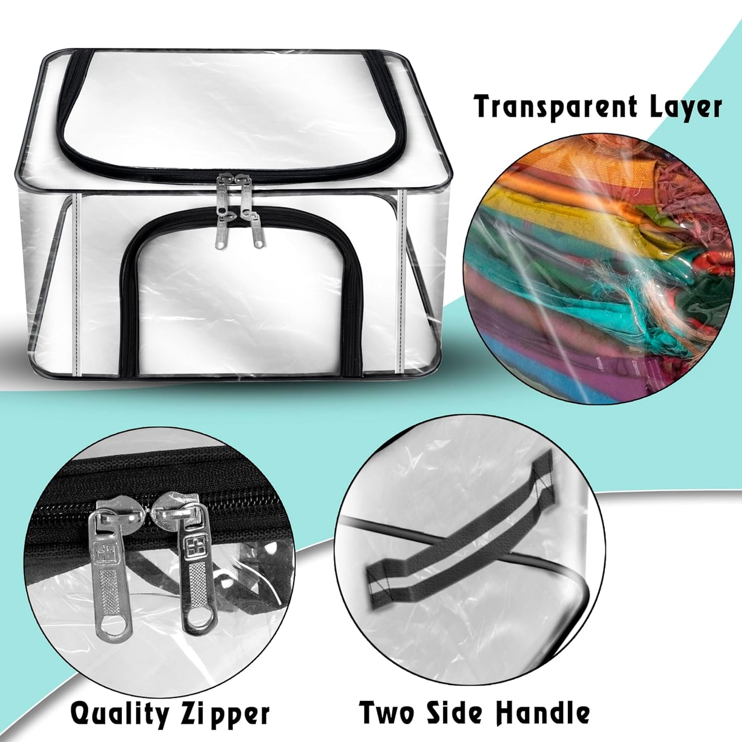 Storite 2 Pack 28 L Transparent PVC Wardrobe Bag Underbed Moisture Proof Cloth Storage Organizer, Storage box for Clothes Saree Bags with Zippered Closure & Handle (44 x 31 x 21 cm)
