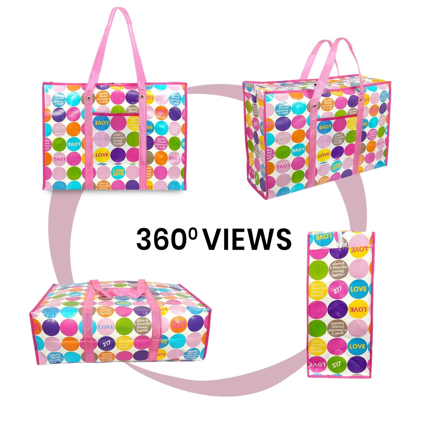 Storite 4 Pack 51 L Multi-Purpose Heavy Duty Moisture Proof Underbed Storage Bag/Toys/Stationery Paper/Clothes Storage Bag with Strong Handle (Pink, 44x20x59 cm)