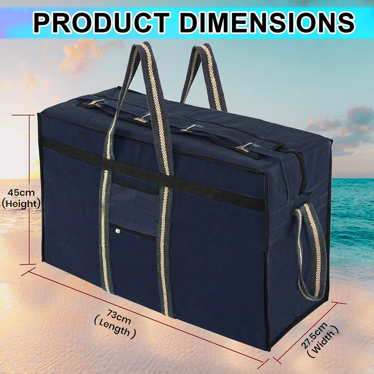 Storite Canvas 90 Liter Large Strong Carry-On Luggage Travel Luggage Duffel Storage Bag With Six Spinner Wheels & Front Transparent Pocket (Blue, 73 X 27.5 X 45 Cm)