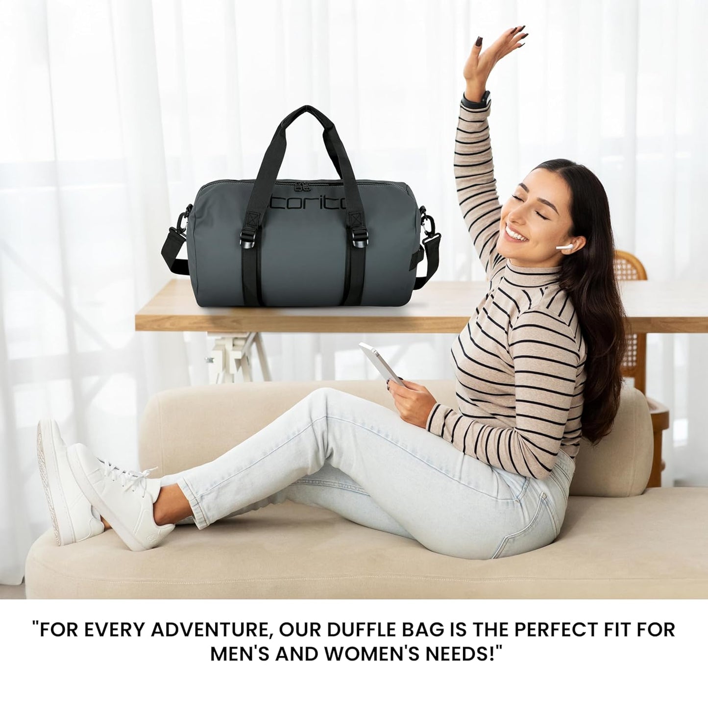 Storite Nylon 43 Cm Imported Multi Purpose Travel Duffle Bag for Women with Dry and Wet Pocket, Lightweight Waterproof Backpack Carry Luggage Bag (Grey, 43 x 20 x 24 cm)