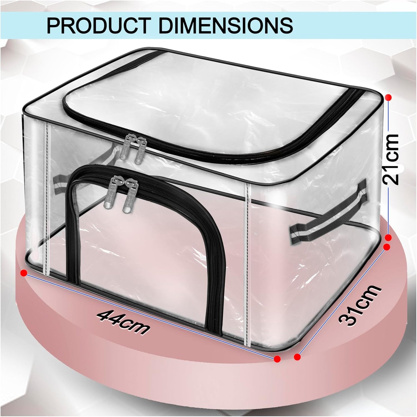 Storite 2 Pack 28 L Transparent PVC Wardrobe Bag Underbed Moisture Proof Cloth Storage Organizer, Storage box for Clothes Saree Bags with Zippered Closure & Handle (44 x 31 x 21 cm)