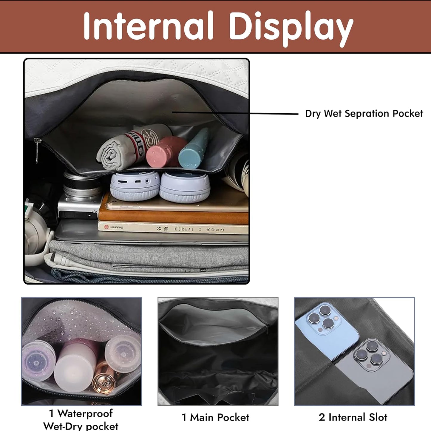 Storite 42 Cm Imported Multi Purpose Travel Duffle Bag for Women with Dry and Wet Pocket, Lightweight Waterproof Backpack Carry Luggage Bag with Shoe Compartment (Coffee,42 x 20 x 25 cm)