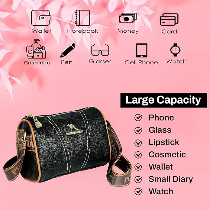 Storite Small Leathe Crossbody Tote Handbag for Women – Stylish, Spacious & Versatile with Adjustable Strap and Zip Closure, Perfect for Work & Travel - Black