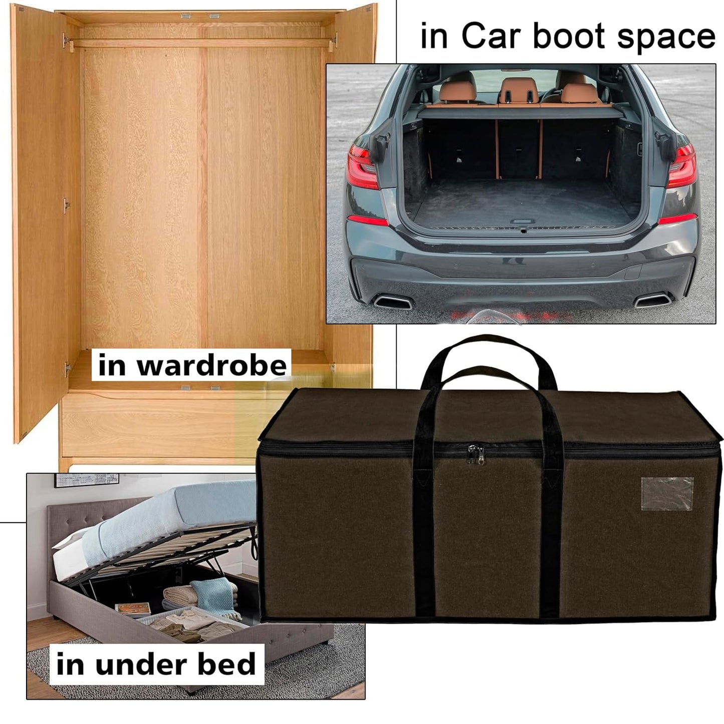 Storite Multi-Purpose Heavy Duty Moisture Proof 90 Litres Canvas Super-Size Jumbo Underbed Storage Bag/Toys/Blankets/Stationery Paper/Clothes/Moving Bags (87x38x26 cm), Brown
