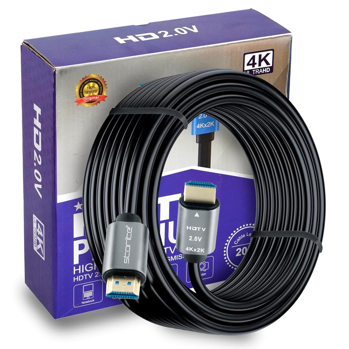 Storite 20 Meter 4K HDMI 2.0V Cable With Ethernet, 4K@60Hz Ultra HD 2160P Resolution, 3D Supported, 18Gbps High Speed Data Transmission, Compatible with Laptop, TV, Gaming Box, Projector
