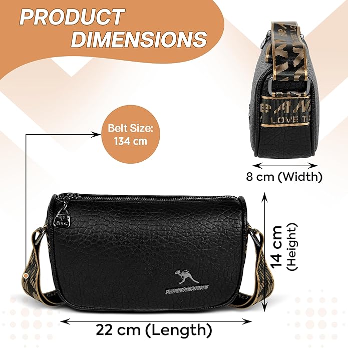 Storite PU Leather Square Women Tote Bag, Stone Pattern fashionable & Party Sling Bag, Shoulder Crossbody Bag with Broad Strap - Black