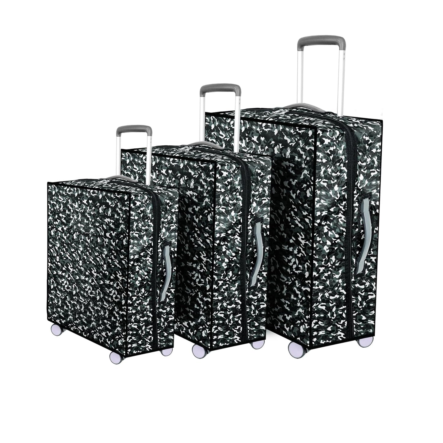Storite Combo of 3 Zippered Military Print Trolley Bag Cover/Suitcase Bag Cover/Waterproof Dustproof Luggage Bag Cover with Transparent ID Pocket for Luggage Bags (28 inch, 24 inch, 20inch - Grey)