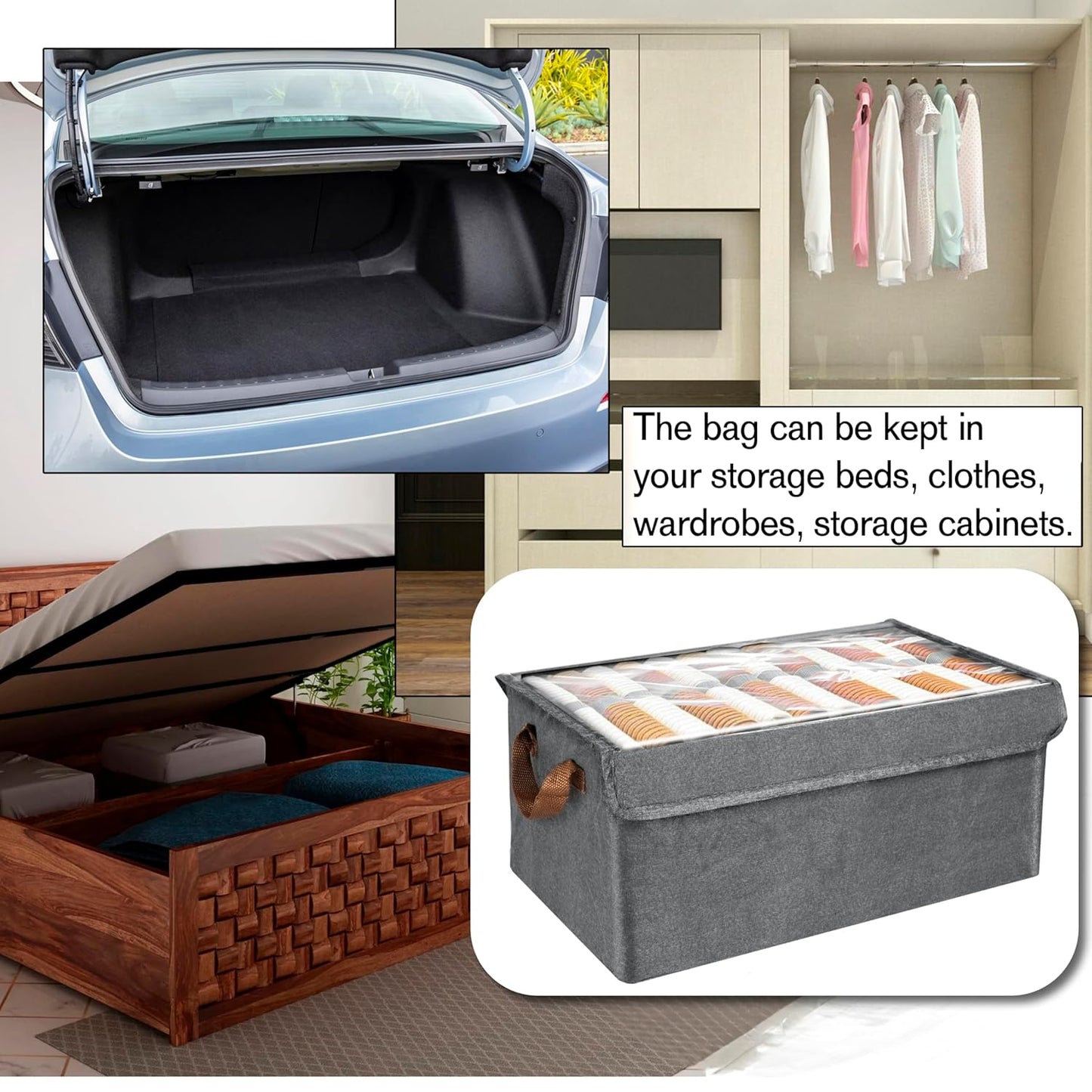 Storite 2 Pack 23.5 L Storage Bins with Lids, Transparent Lids Window Fabric Storage Boxes, Foldable Storage Baskets with Handles, closet organizers and storage bins for Clothes (46x27x19cm)
