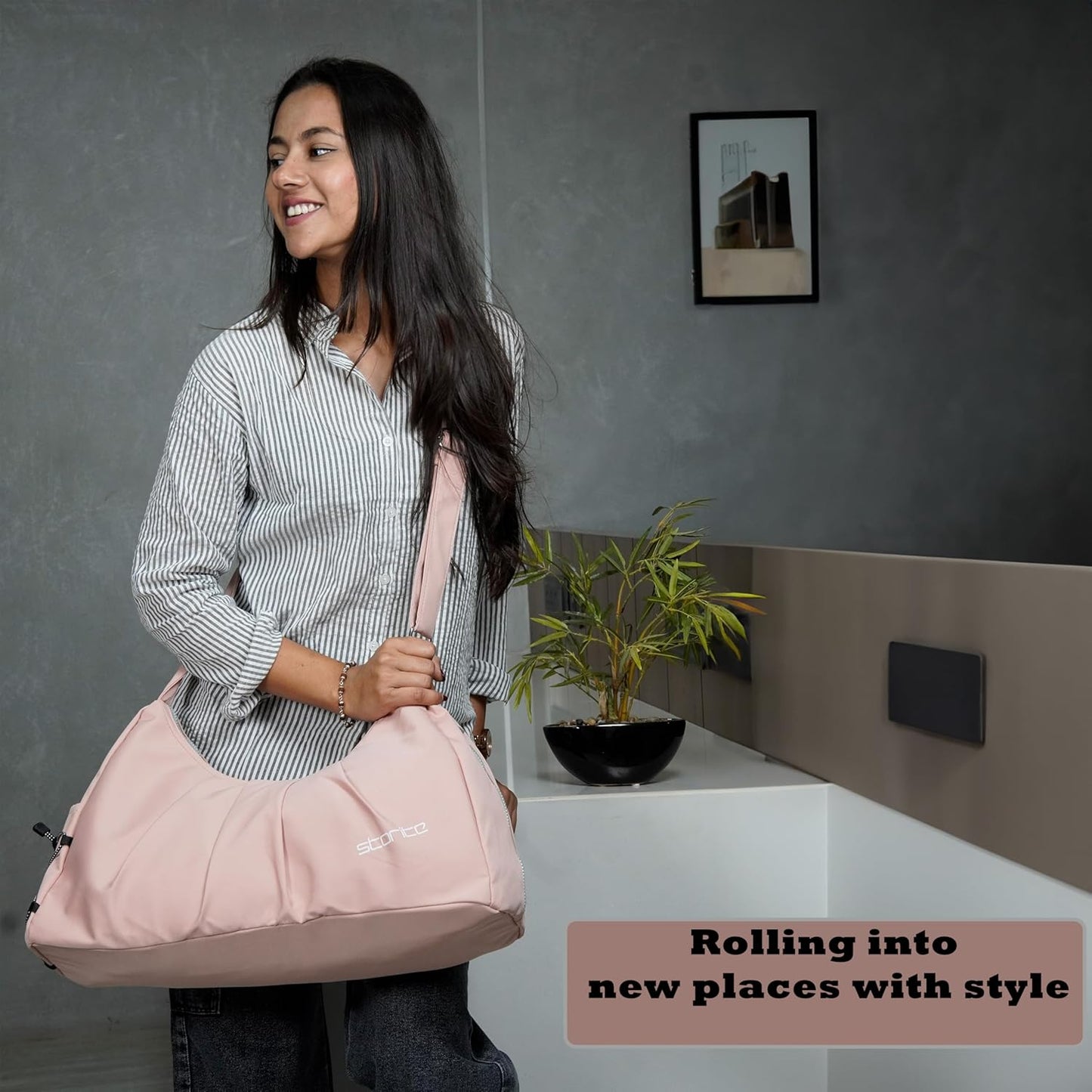 Storite Nylon 51 Cm Imported Multi Purpose Travel Duffle Bag for Women with Dry and Wet Pocket, Lightweight Waterproof Backpack Carry Luggage Bag with Shoe Compartment (Pink, 51 x 17 x 32 cm)