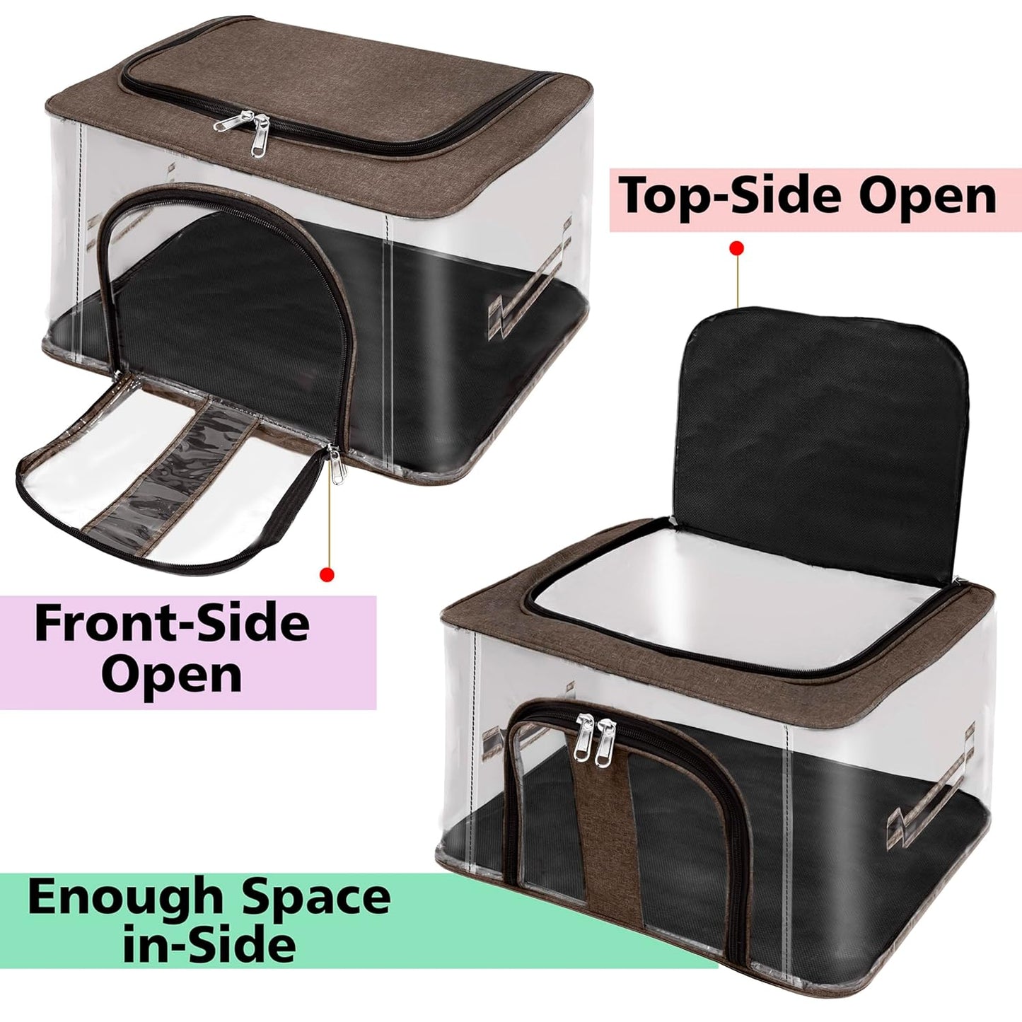 Storite 2 Pack Nylon 33 L PVC Transparent Moisture Proof Storage box for Clothes Closet Wardrobe Organizer for Clothes Saree Bags with Carry Handle - (Brown, 44 x 31 x 24 cm)