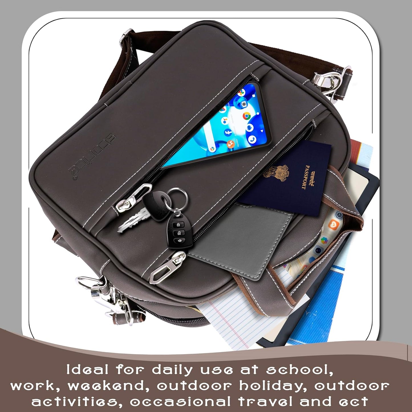 Storite Nylon Shoulder Messenger Bag for Men & Women - Coffee Brown