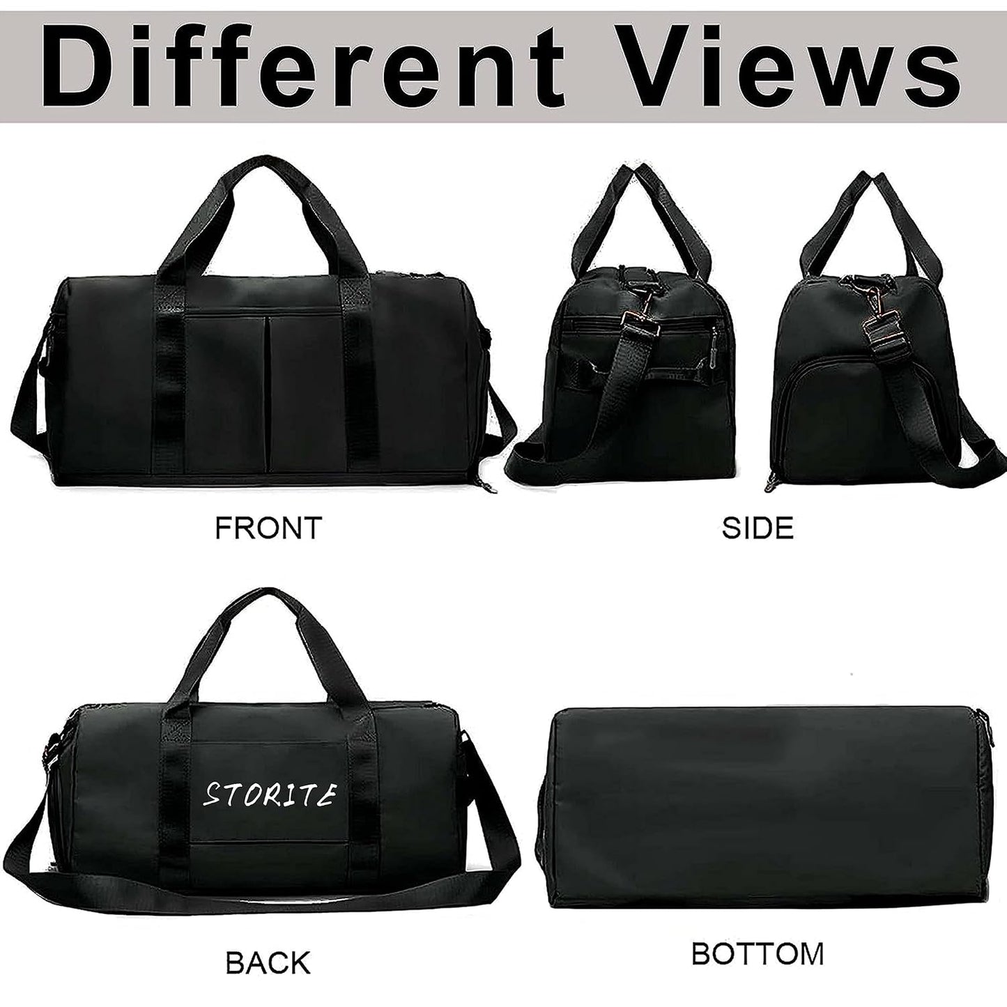 Storite 46 cm Foldable Travel Duffel Bag with Shoe & Wet Compartment - Black