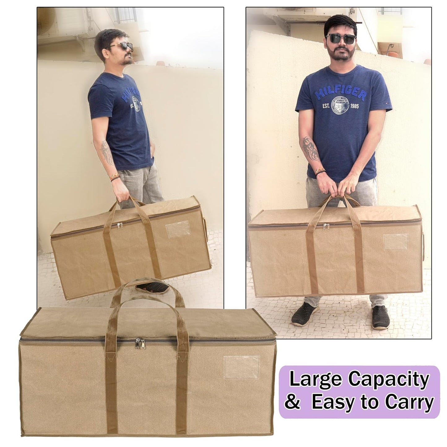 Storite Multi-Purpose Heavy Duty 90L Canvas Underbed Storage Bag - Moisture Proof, Jumbo Size for Toys, Blankets, Paper, and Clothes - Cream