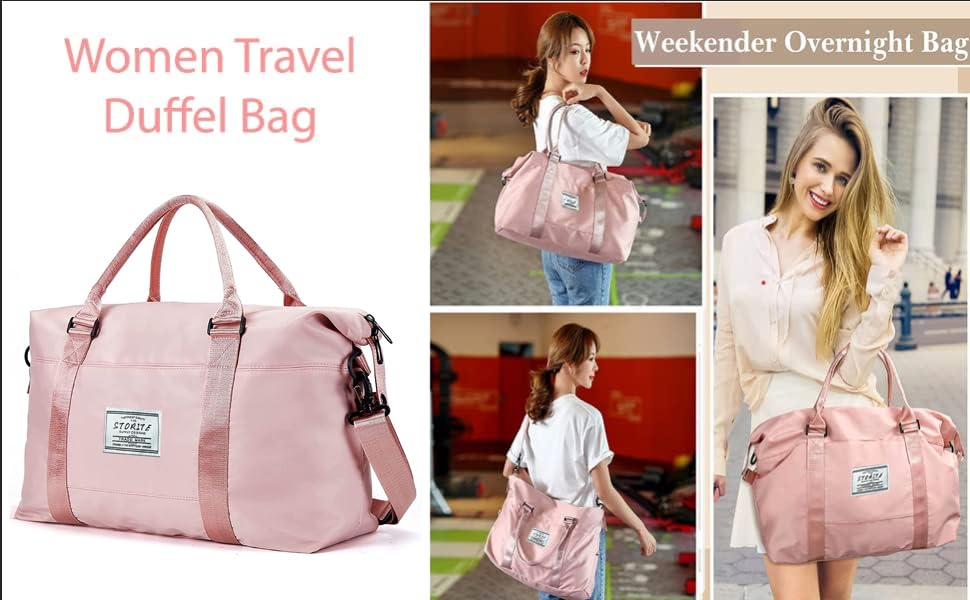 Storite 44cm Nylon Duffel Bag for Women - Waterproof Gym and Travel Tote with Wet Pocket - Pink