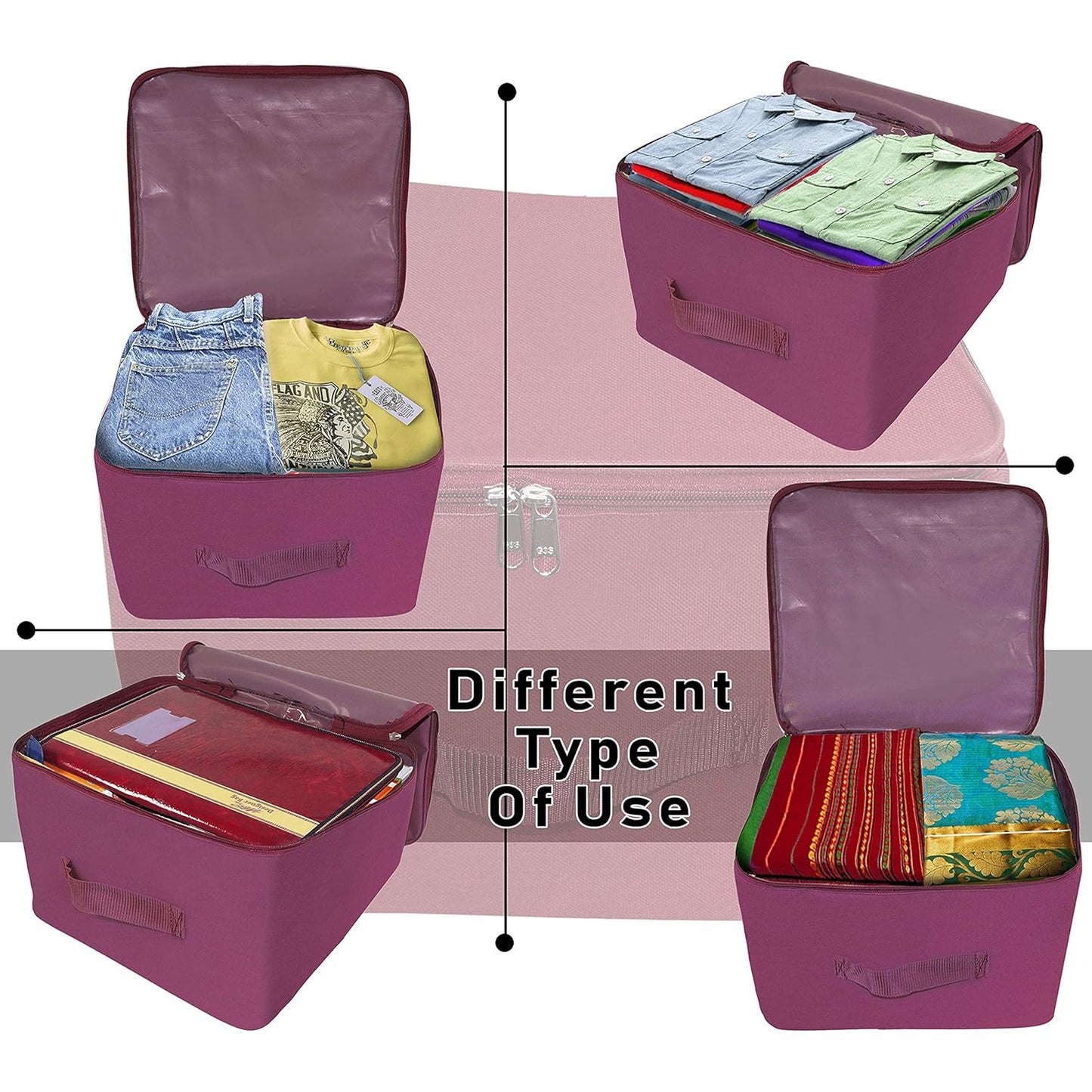 Storite 2 Pack Nylon Underbed Wardrobe Storage Bags - Moisture-Proof Cloth Organizer with Zipper & Handle - Magenta