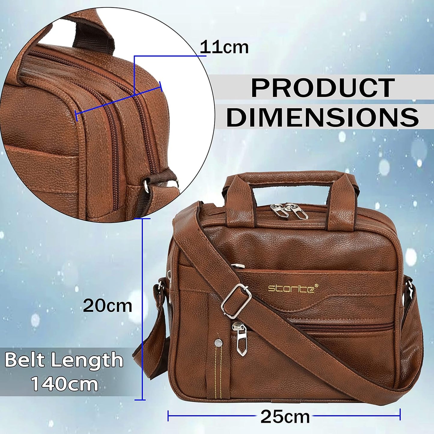 Storite 8 Inch Stylish Small PU Leather Sling Cross Body Travel Office One Side Shoulder Bag for Men Women - Coffee Brown (25 x 11 x 20 Cm)