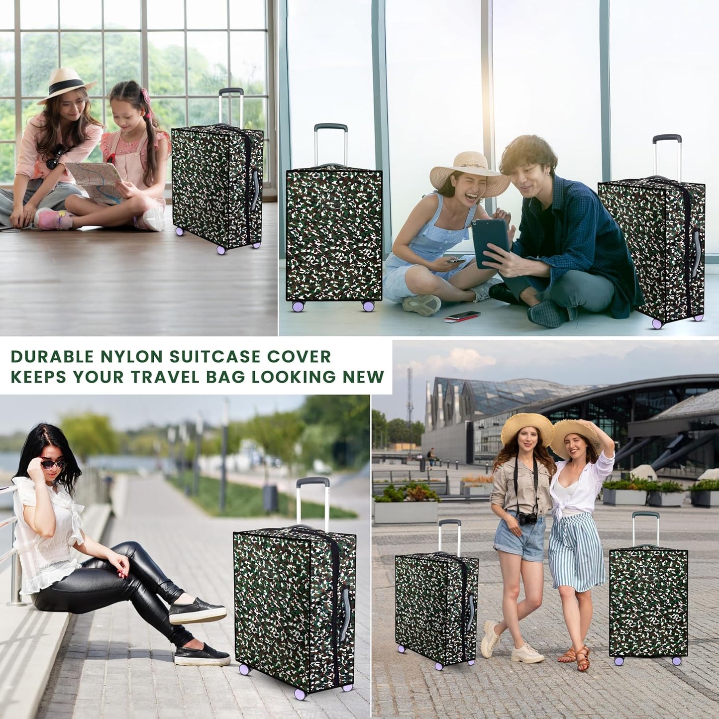 Storite Combo of 3 Zippered Military Print Trolley Bag Cover/Suitcase Bag Cover/Waterproof Dustproof Luggage Bag Cover with Transparent ID Pocket for Wheeled Luggage Bags (28 inch,24 inch,20inch)