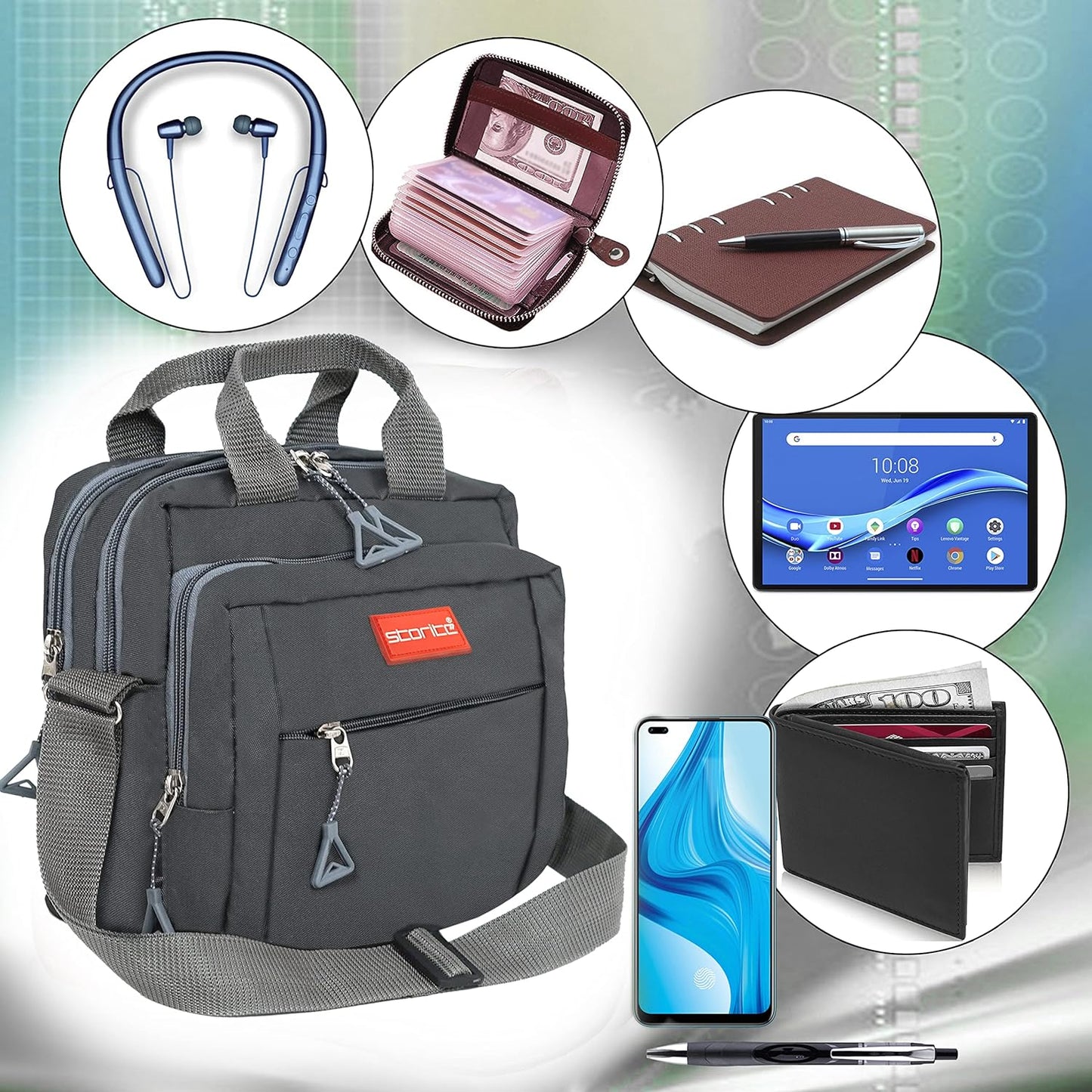 Storite Stylish Padded Nylon Small Sling Cross Body Travel Office Messenger One Side Shoulder Handbag Bag for Men & Women (22.5cm x 9.5cm x 22.5 cm, Dark Grey)