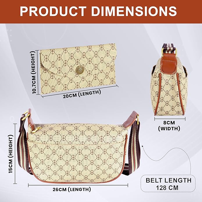 Storite PU Leather Women's Sling Bag with Pouch | Multi-Layer Ladies Purse Travel shoulder bag -Beige