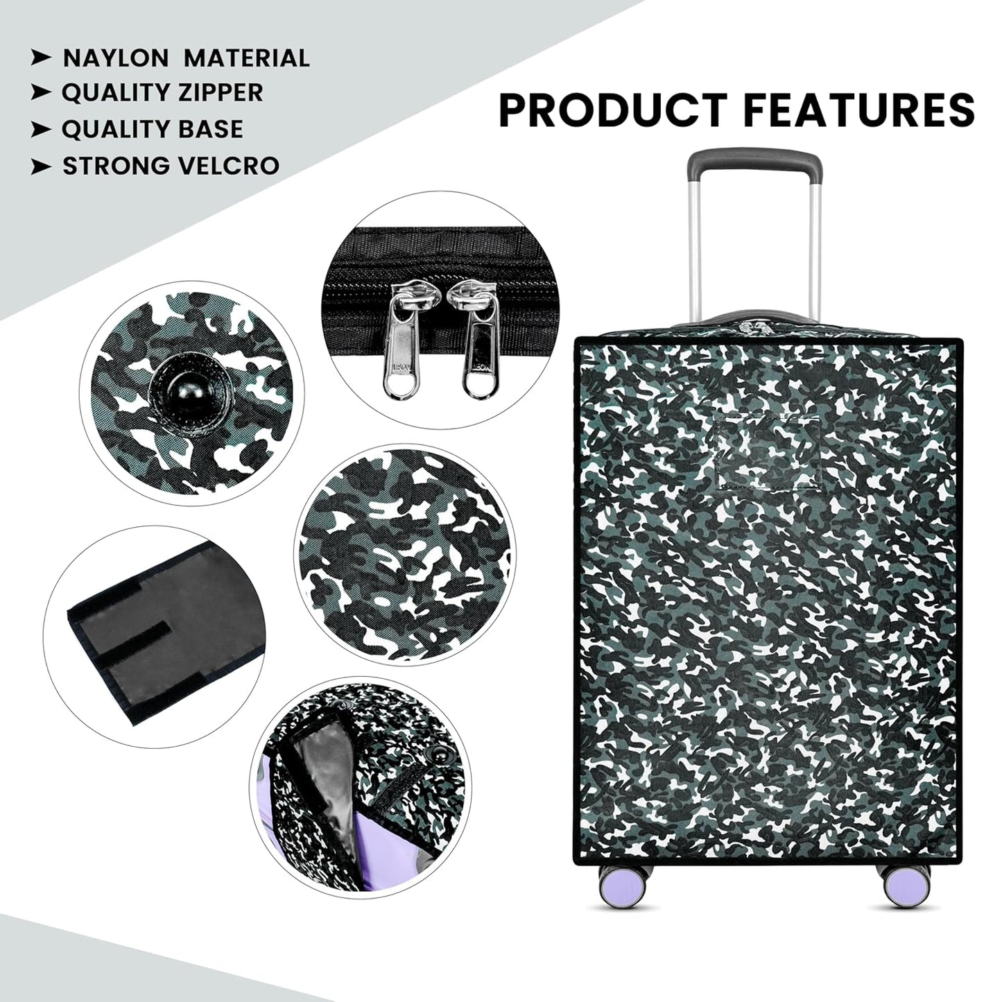 Storite Combo of 3 Zippered Military Print Trolley Bag Cover/Suitcase Bag Cover/Waterproof Dustproof Luggage Bag Cover with Transparent ID Pocket for Luggage Bags (28 inch, 24 inch, 20inch - Grey)