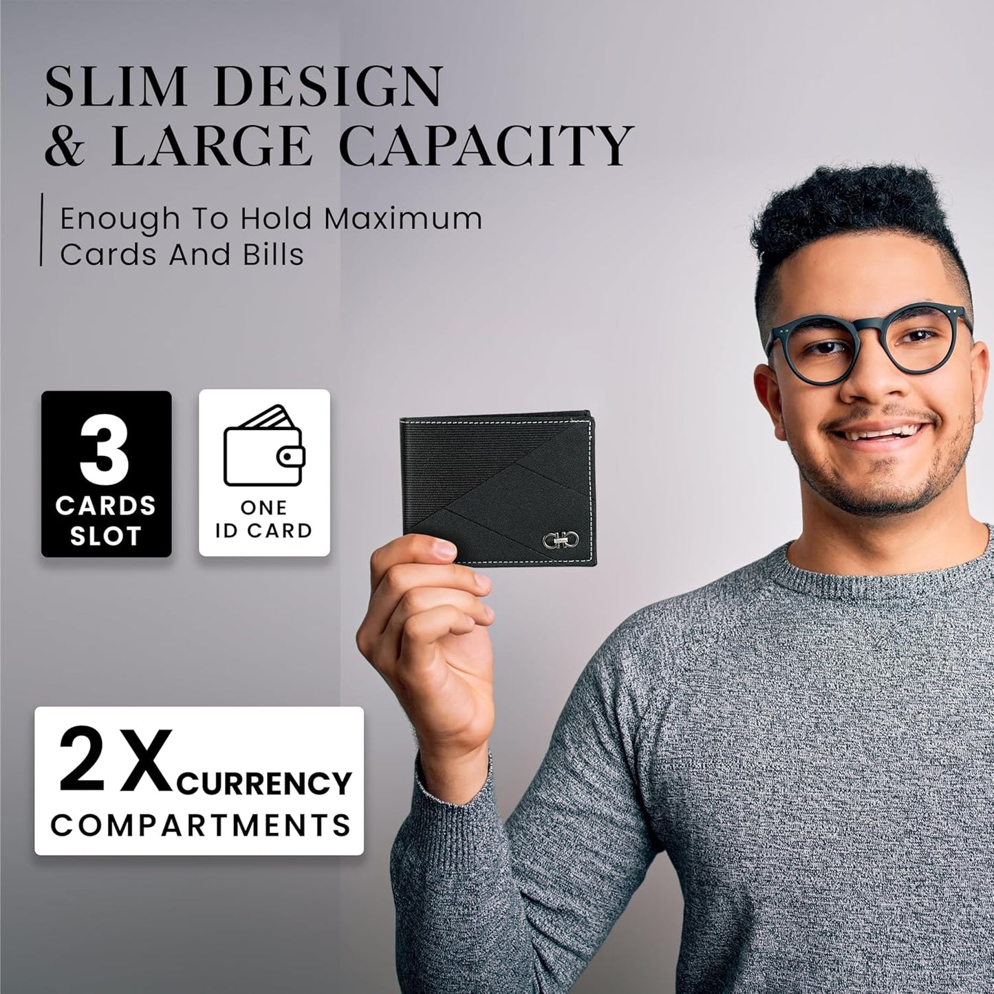 Storite Leather Wallet for Men - Lightweight Wallet with SIM Card Slot & ID Window for Office Travel & Daily Use (Black - 11.5 x 9 Cm)