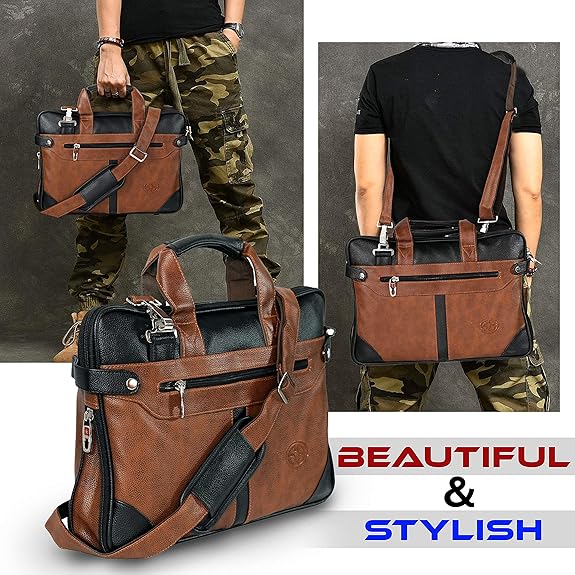 Storite Mystic Unisex Adult Men's Laptop Bag 15.6 inch Side Shoulder Briefcase Satchel Messenger Business Bags for Men & Women Front Pocket for Laptop Accessories (Brown)