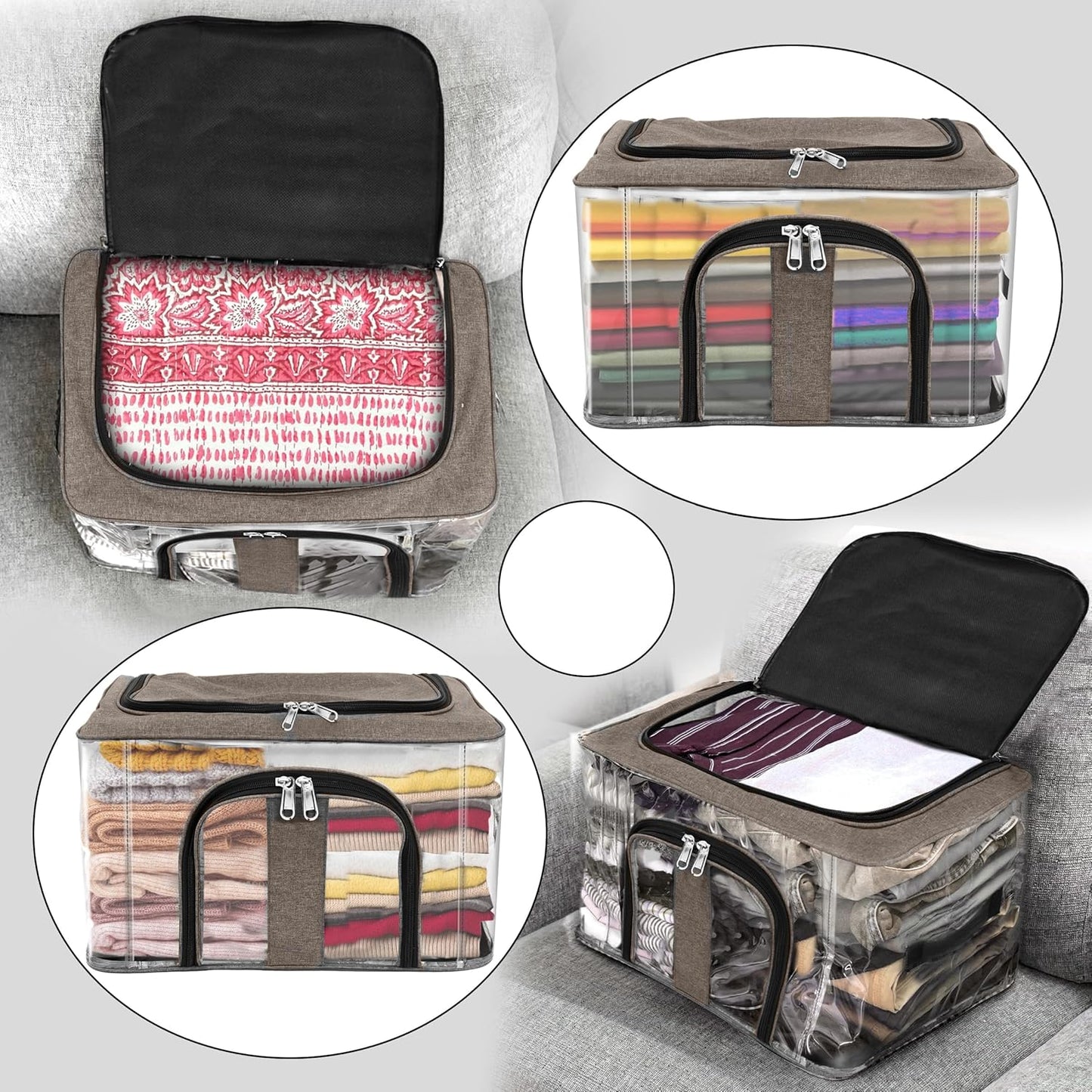 Storite 2 Pack Nylon 33 L PVC Transparent Moisture Proof Storage box for Clothes Closet Wardrobe Organizer for Clothes Saree Bags with Carry Handle - (Brown, 44 x 31 x 24 cm)