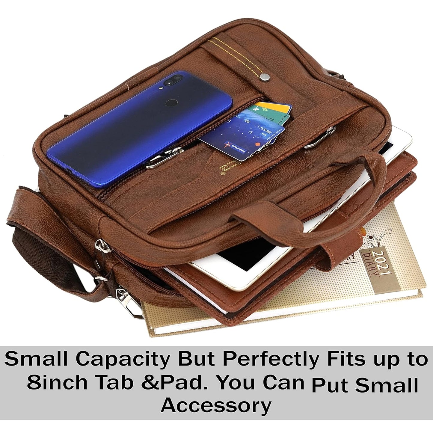 Storite 8 Inch Stylish Small PU Leather Sling Cross Body Travel Office One Side Shoulder Bag for Men Women - Coffee Brown (25 x 11 x 20 Cm)