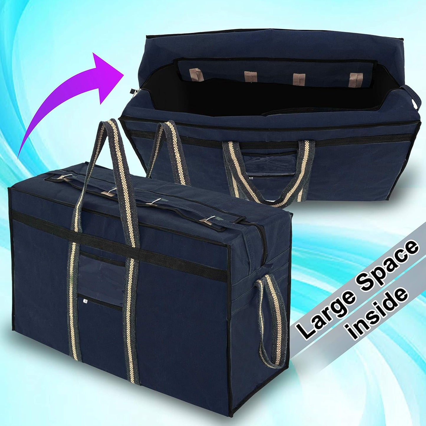 Storite Canvas 90 Liter Large Strong Carry-On Luggage Travel Luggage Duffel Storage Bag With Six Spinner Wheels & Front Transparent Pocket (Blue, 73 X 27.5 X 45 Cm)