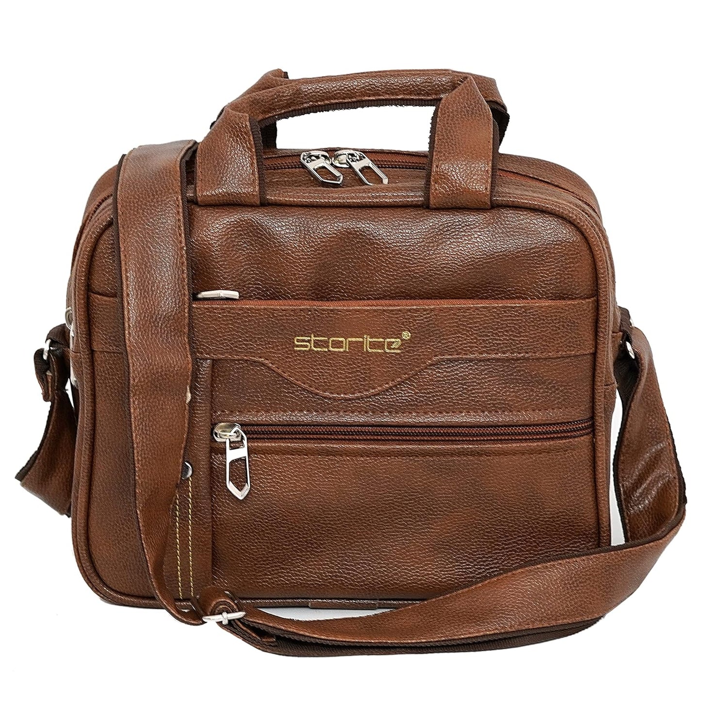 Storite 8 Inch Stylish Small PU Leather Sling Cross Body Travel Office One Side Shoulder Bag for Men Women - Coffee Brown (25 x 11 x 20 Cm)