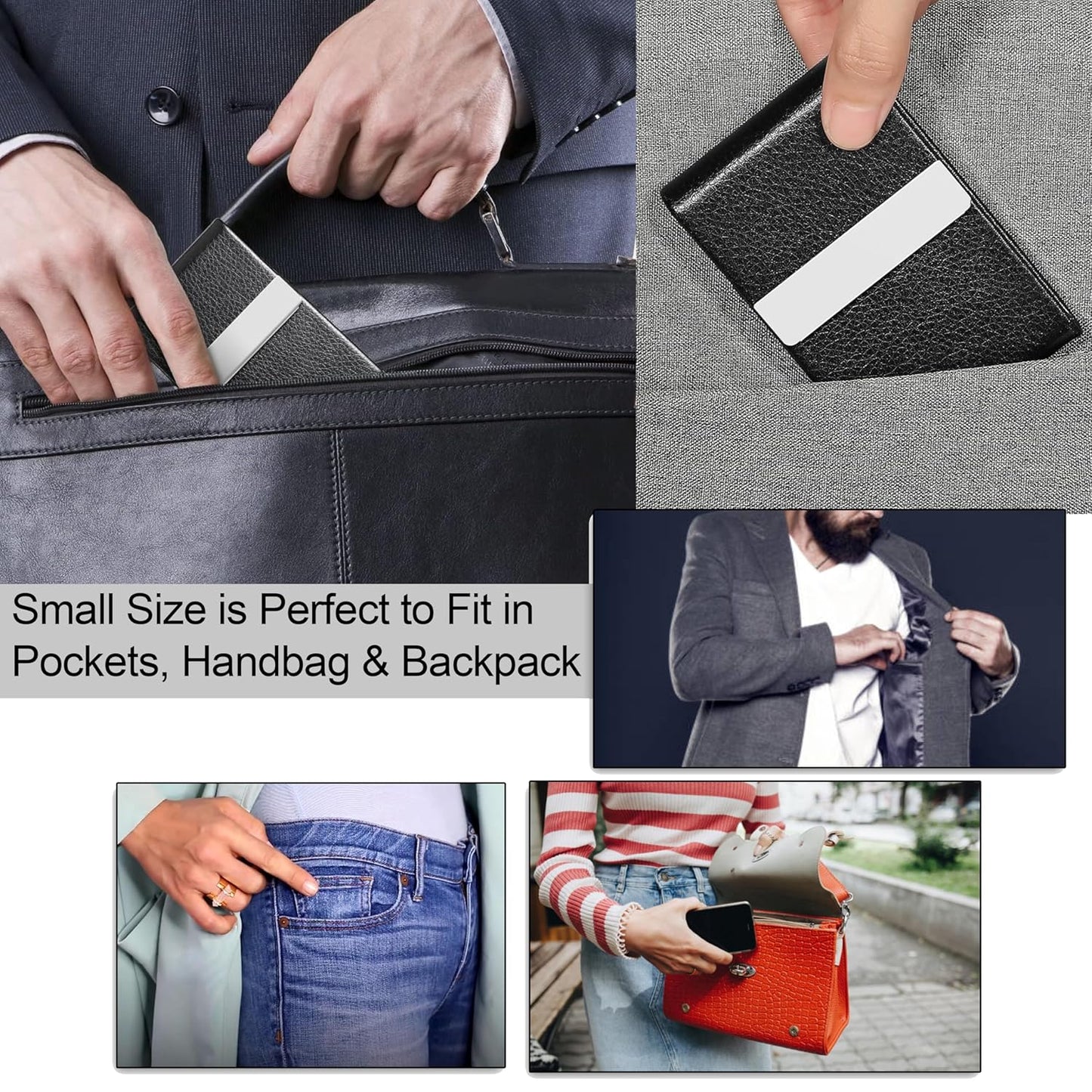 Storite Vertical Card Holder, PU Leather and Stainless Steel Credit Card Wallet, Business Card Holder for Men and Women (Black -9 x 1 x 6 Cm)