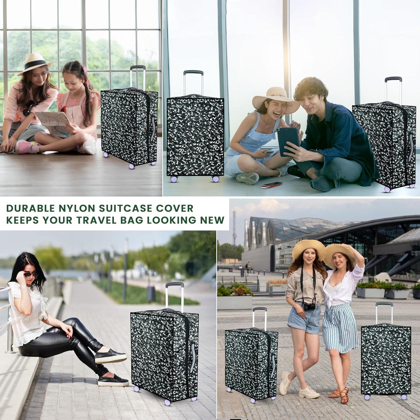 Storite Combo of 3 Zippered Military Print Trolley Bag Cover/Suitcase Bag Cover/Waterproof Dustproof Luggage Bag Cover with Transparent ID Pocket for Luggage Bags (28 inch, 24 inch, 20inch - Grey)