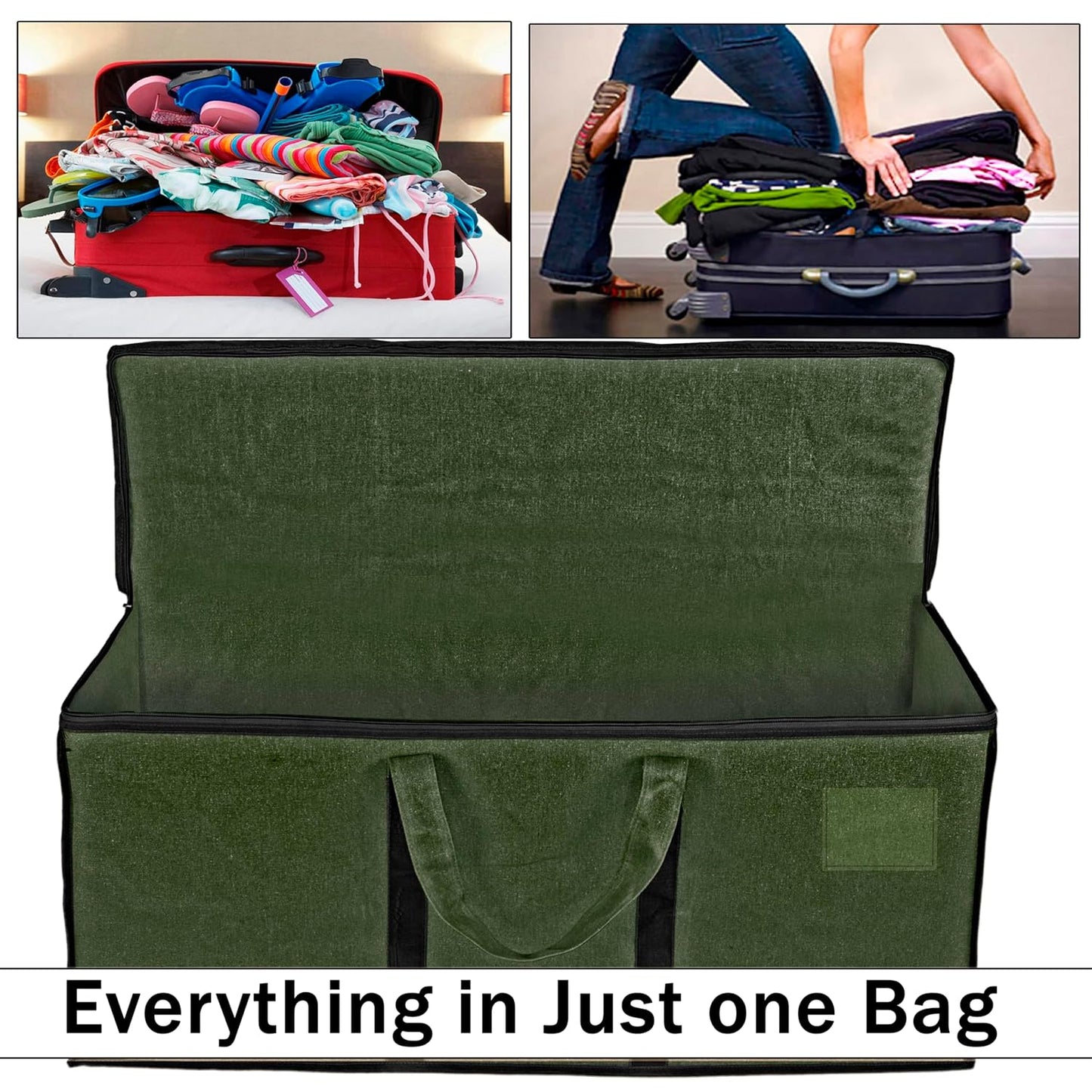 Storite Multi-Purpose Heavy Duty Moisture Proof 90 Litres Canvas Super-Size Jumbo Underbed Storage Bag/Toys/Blankets/Stationery Paper/Clothes/Moving bags (87 x 38x 26cm), ArmyGreen