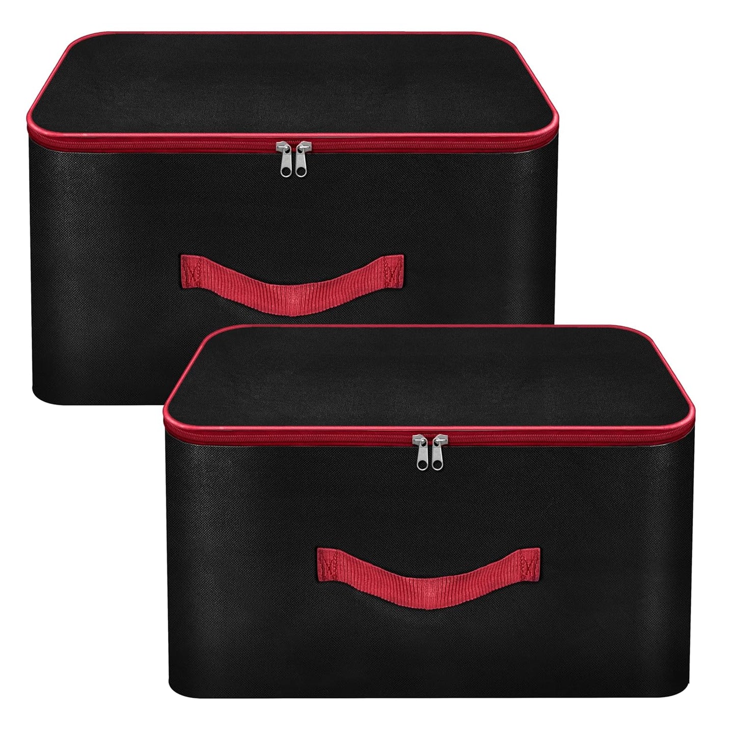Storite 2 Pack Nylon Wardrobe Bag Underbed Moisture Proof Cloth Storage Organizer, Storage box for Clothes Saree Bags with Zippered Closure & Handle - (Black, 38.1x35.5x25.4 cm)