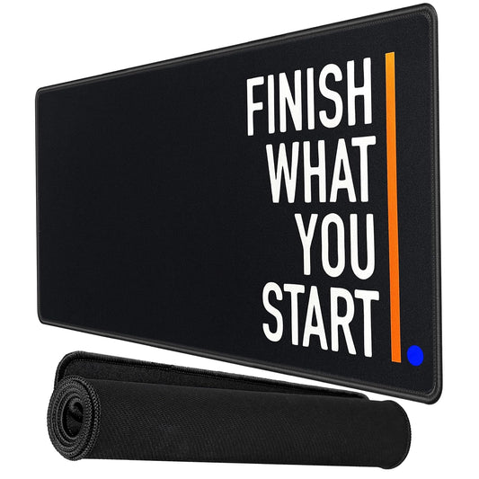 Storite Large Size (600mmx300mmx2mm) Extended Gaming Mouse Pad with Speed Type Non-Slip Rubber Base Mousepad, Desk Mat Stitched Embroidery Edge Mouse Mat(Finish What You Start Quote)