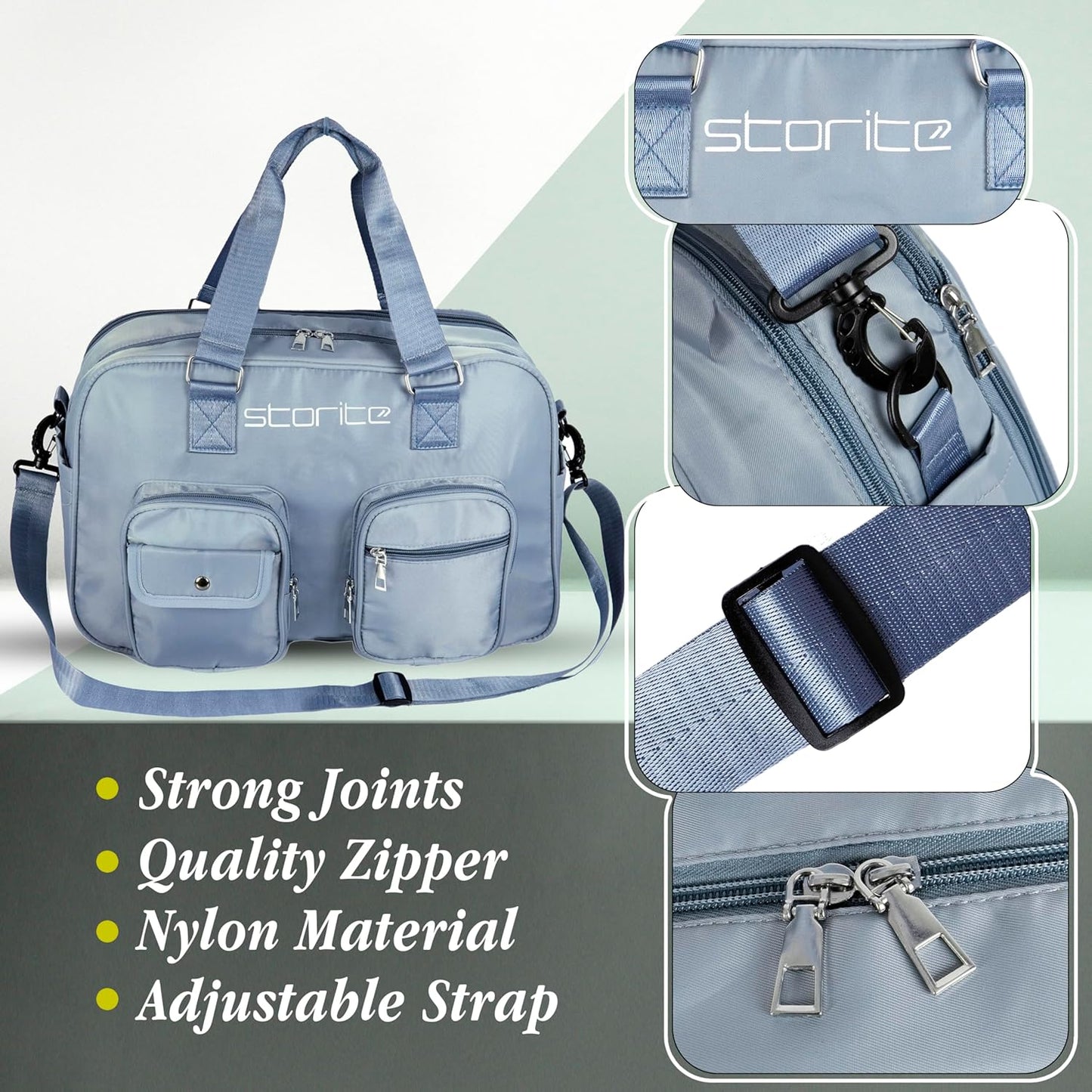 Storite Nylon 43 Cm Expandable Travel Duffle Bag for Women Outdoor Weekend Handbag Lightweight Water Resistant Luggage Bag with Shoulder Strap (Blue, 43 x 30 x 17 Cm)
